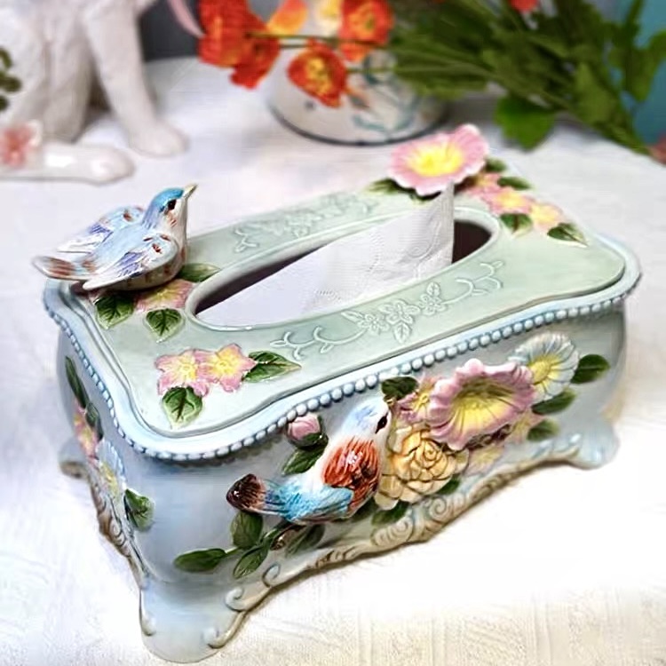 欧韵陶瓷抽纸盒家用餐桌纸巾盒茶几客厅摆件餐巾桌面高档