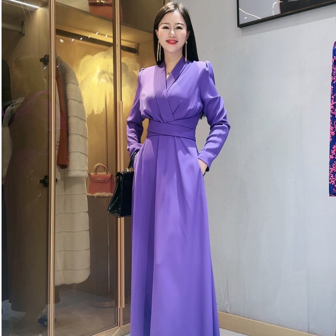 2024秋季新款气质紫色长裙显高显瘦高级感大摆裙99001