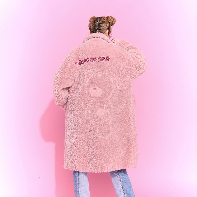 南京【微瑕不退不换】刺绣宽松显瘦中长款毛绒女L21D-WSDR14