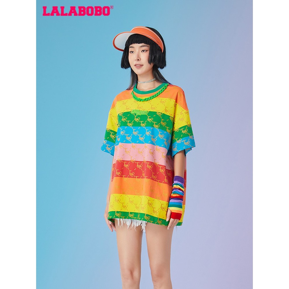 武汉(微瑕不退不换）条纹老花宽松T恤L22B-WSDT81