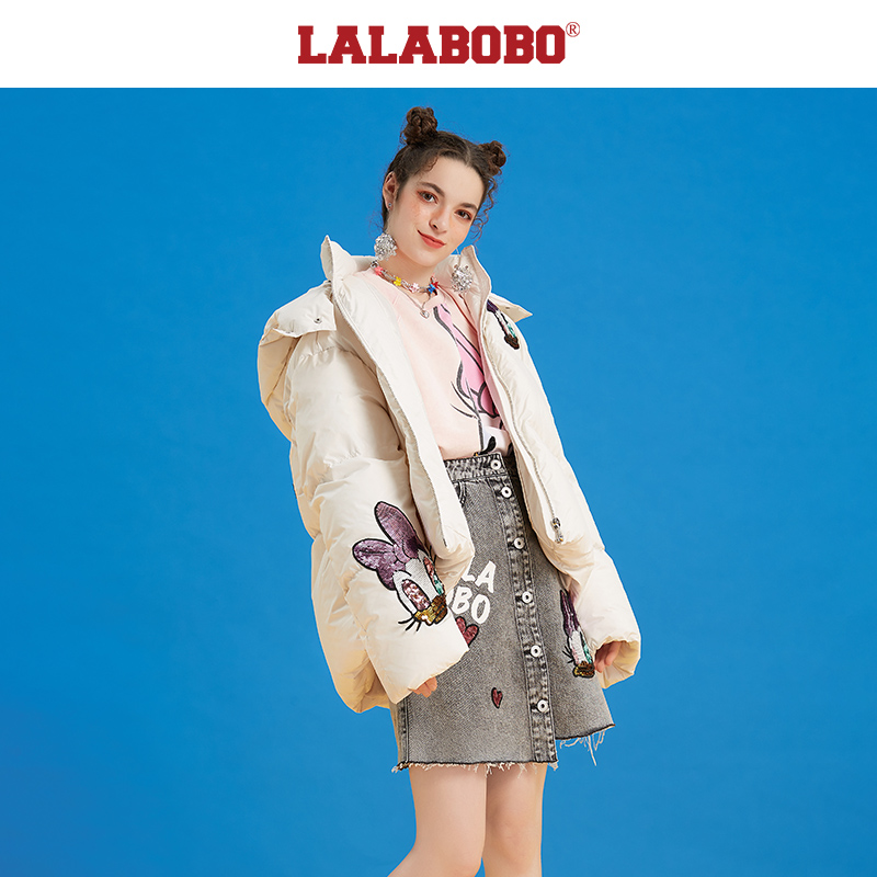 群力（微瑕破损脏不退不换）LALABOBO刺绣短款羽绒服女|T20C-WSYR11