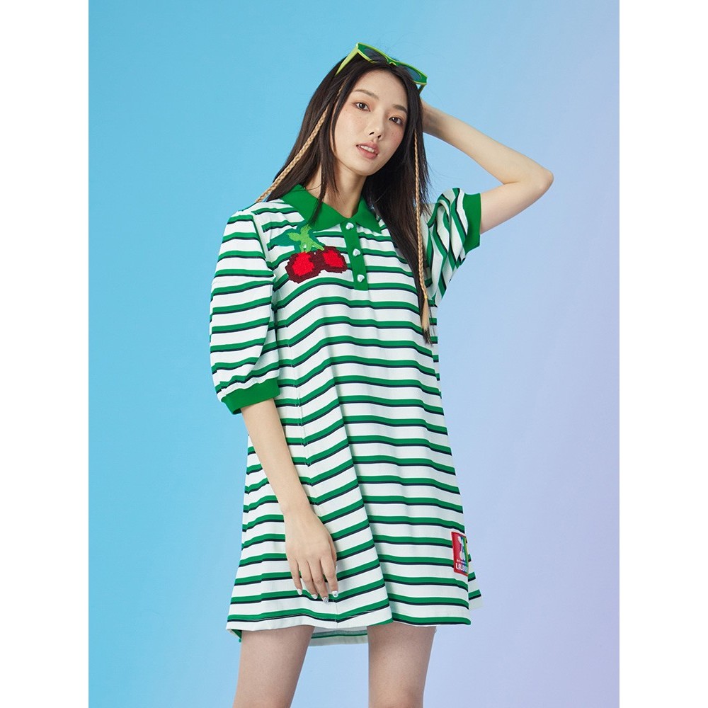 武汉(微瑕不退不换）条纹polo连衣裙夏季中长款短袖L22B-WLZY32 