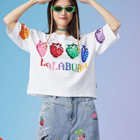 武汉(微瑕不退不换）LALABOBO七分圆领休闲袖短袖短T恤LBBC-WSDT16