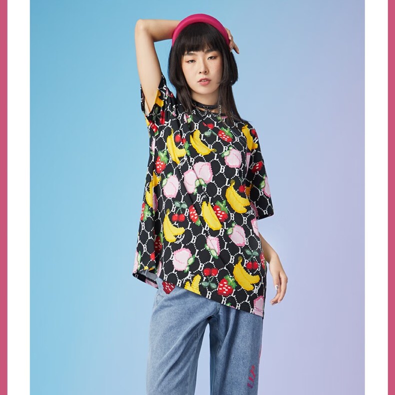 武汉(微瑕不退不换）水果老花满印复古休闲短袖T恤女LBBC-WSDT19