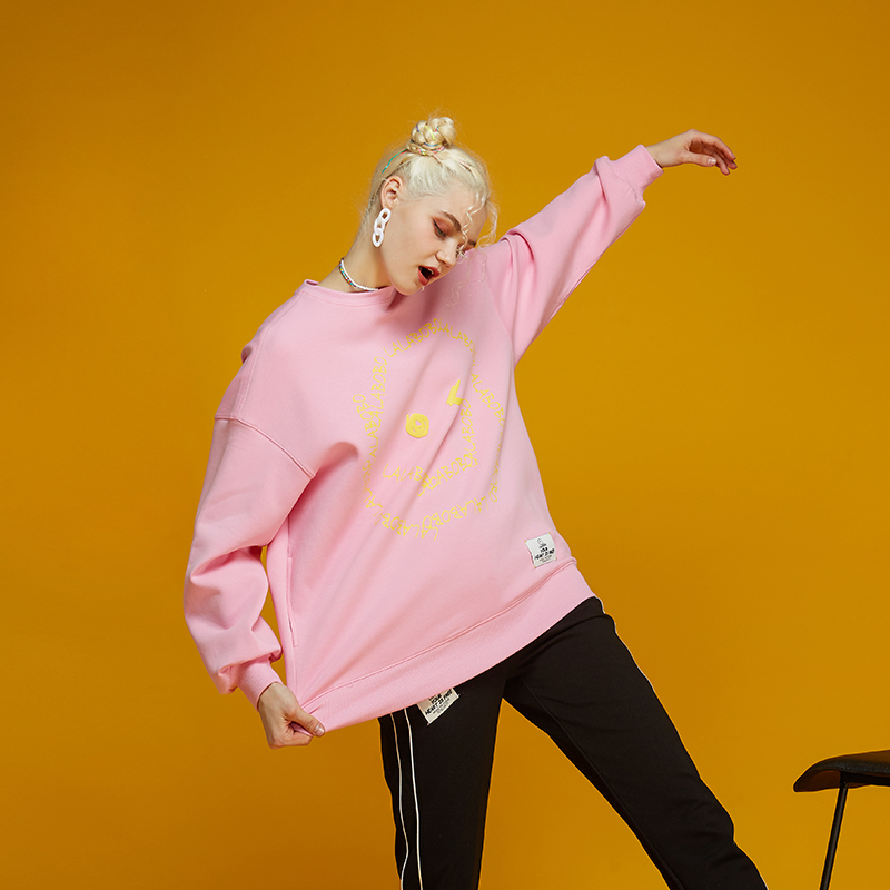 武汉(微瑕不退不换）马卡龙色圆领套头宽松长袖卫衣女|L21A-WSTS18