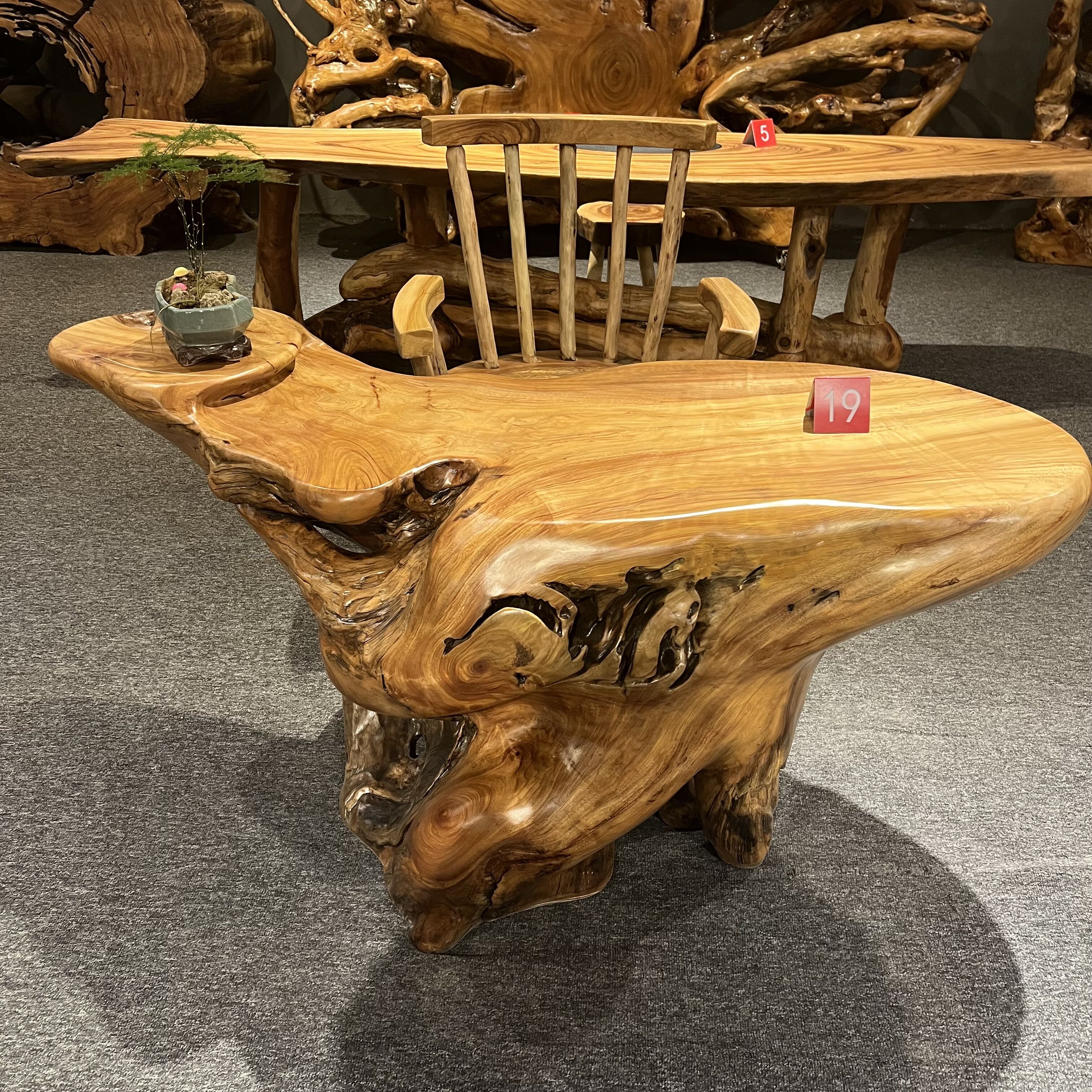 香樟木整木一体阳台店铺用小茶桌茶台单桌