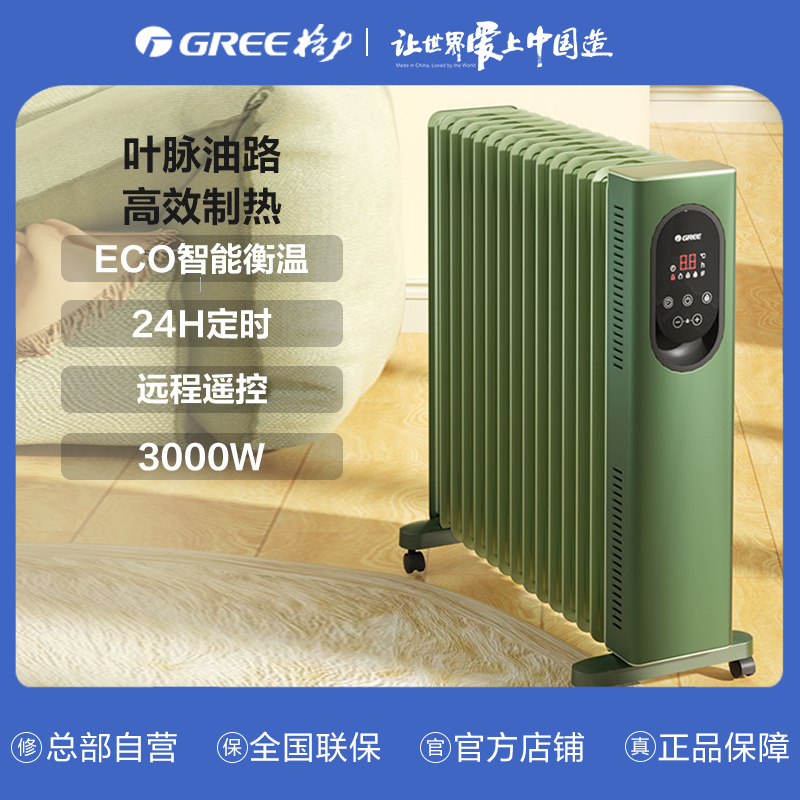 格力电暖器 电热油汀智能温控 高效制热NY23-X6030B 薄荷绿 神器