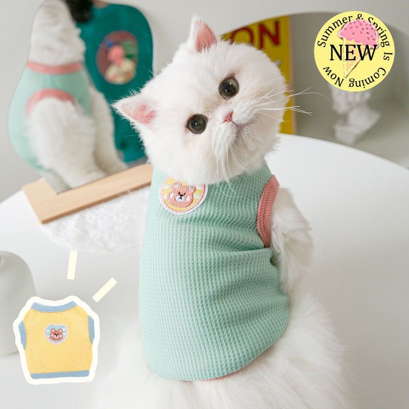 猫咪衣服薄款华夫格背心幼猫春季夏季夏天衣服比熊博美小型犬泰迪