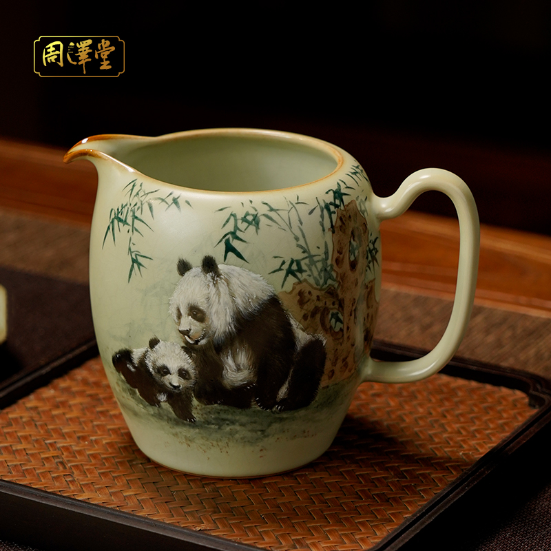 周泽堂汝窑公道杯手绘羽翼仙茶海景德镇瓷器大容量分茶器礼盒装