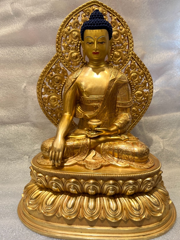 释迦不动铜像工艺品全鎏金雕花带背光客厅装饰摆件神像家用