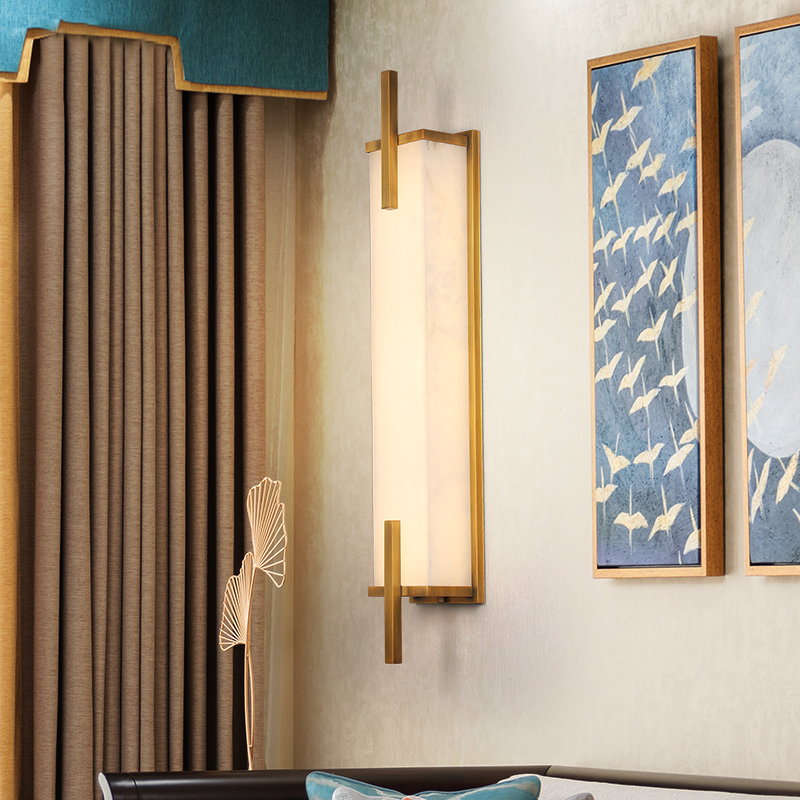 云石灯坊新中式全铜进口西班牙天然云石卧室客厅背景墙别墅壁灯