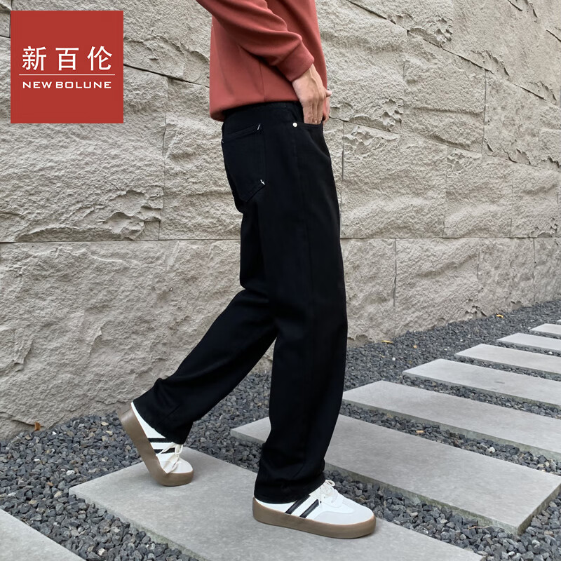 新百伦秋冬季节新款牛仔裤宽松直筒潮牌阔腿设计款休闲时尚牛仔裤