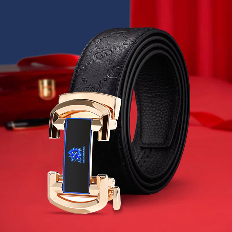 皮带男士真皮自动扣头层牛皮青年大牌腰带百搭简约奢侈双G潮裤带