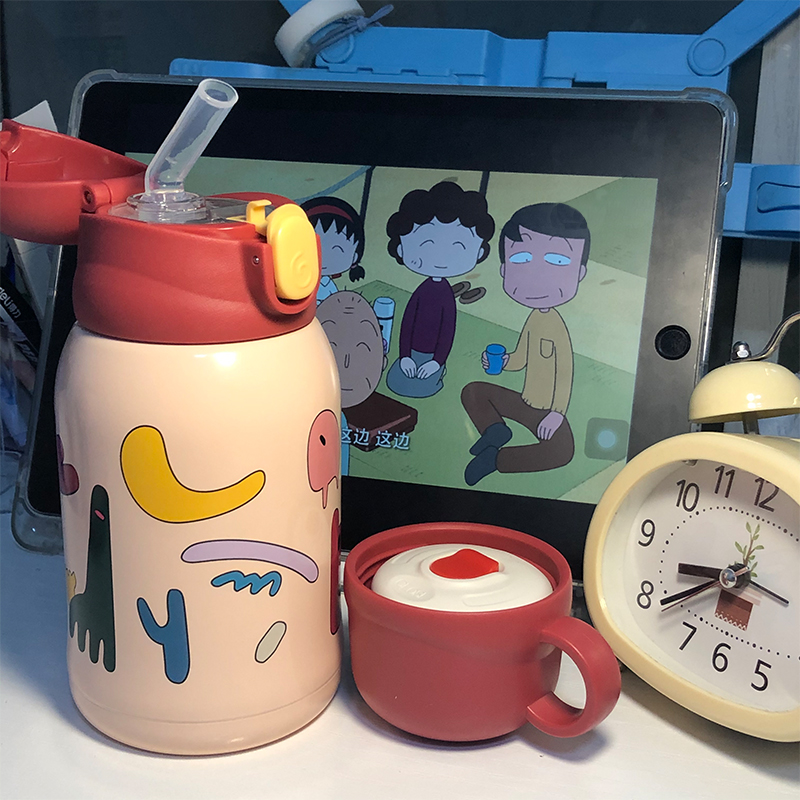 小袋鼠巴布儿童保温杯316不锈钢吸管杯幼儿园上学宝宝保温水杯喝