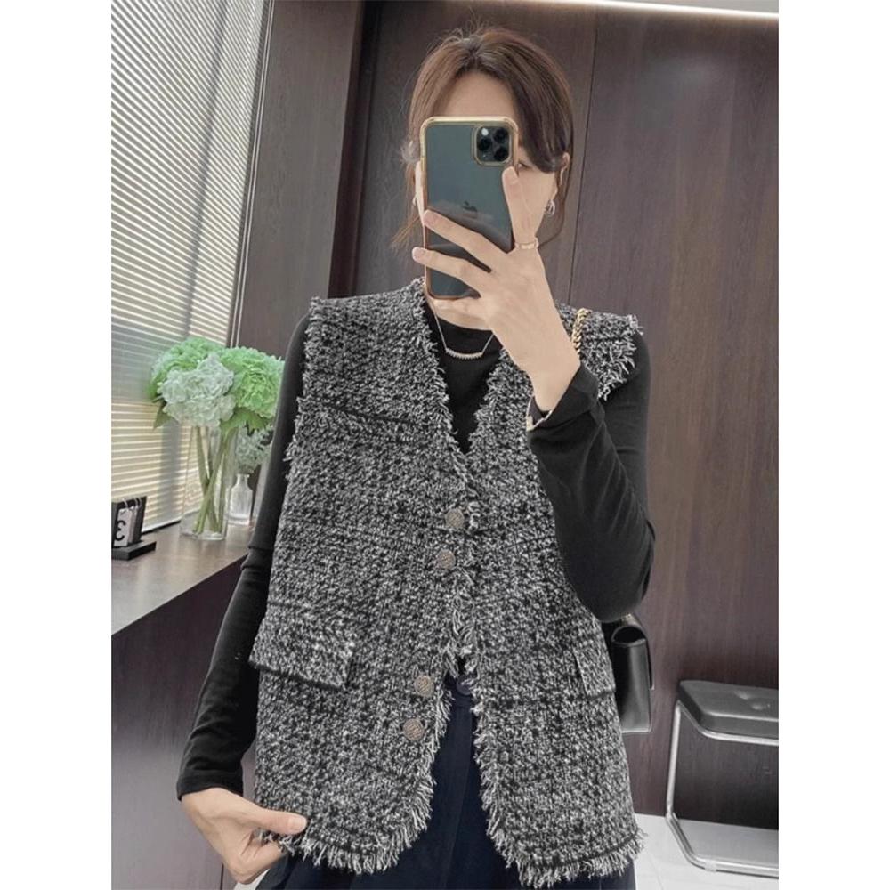 法式小香风流苏编织马甲外套女新款高级感气质名媛叠穿背心短款女