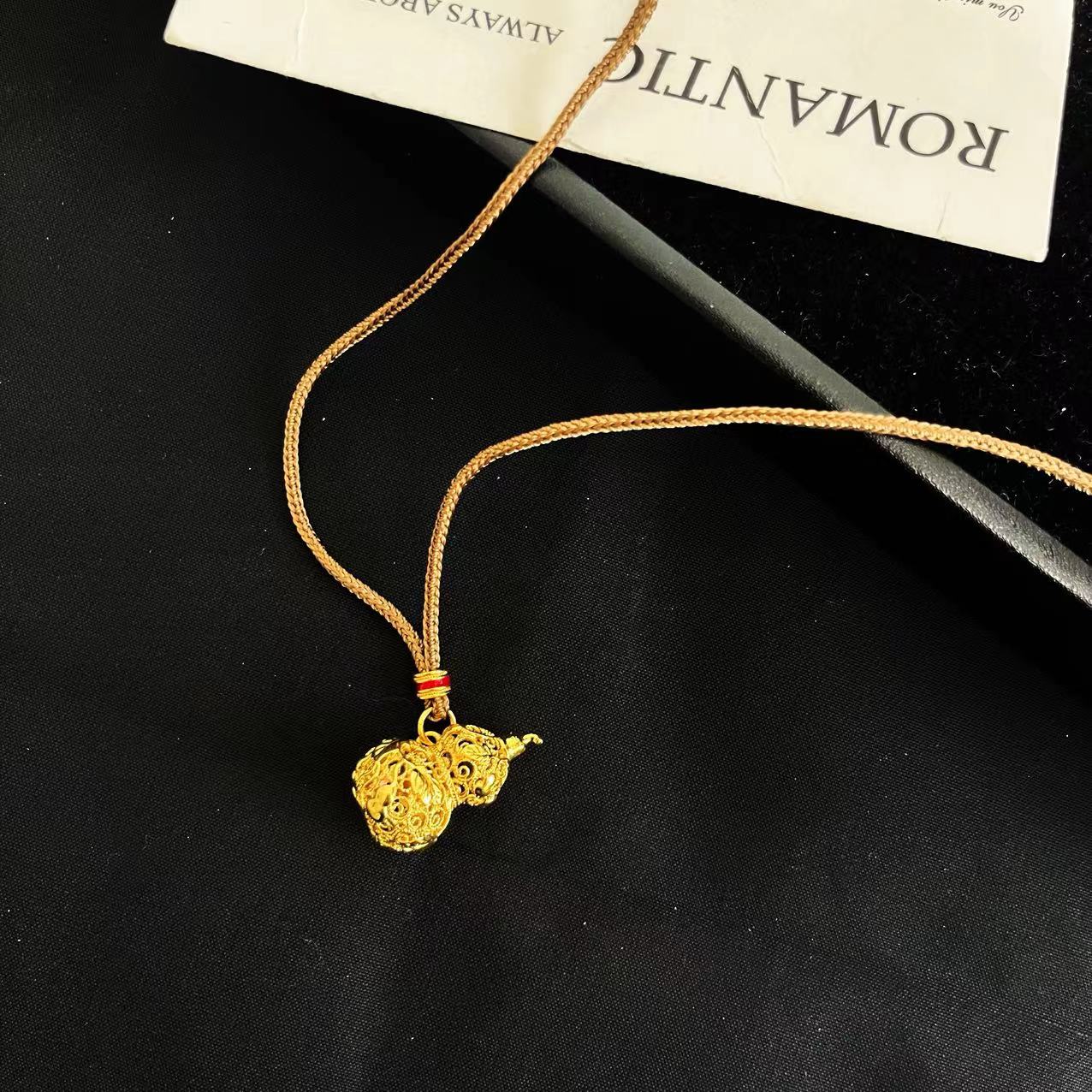 铜合金项链 毒饰精选   新潮流中古金色雕花葫芦项链PZ009