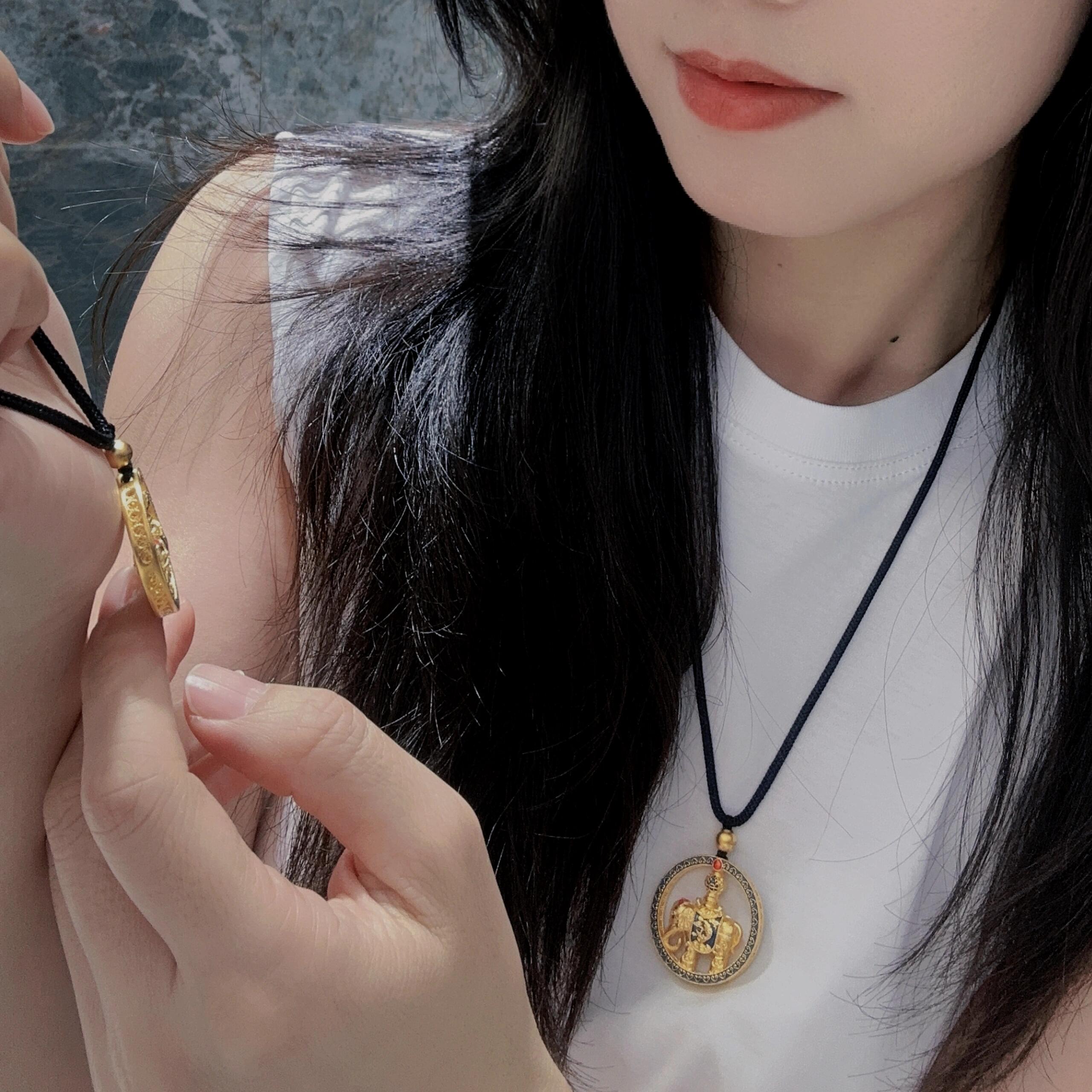 铜合金项链 毒饰高定 中古金色烧蓝太平有象项链PZ024