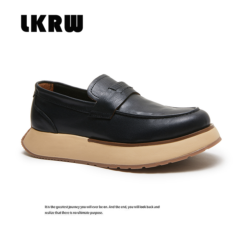 夏季水洗马皮男士乐福鞋一脚蹬百搭休闲低帮鞋复古厚底增高男鞋潮