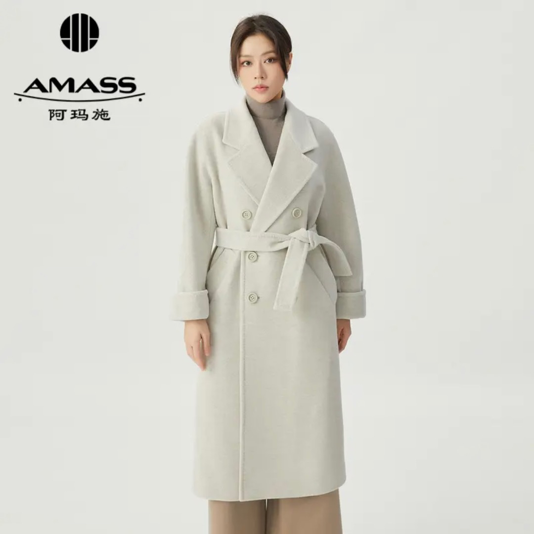 AMASS/阿玛施秋冬新款羊毛双排扣廓形质感毛料中长款大衣5400861