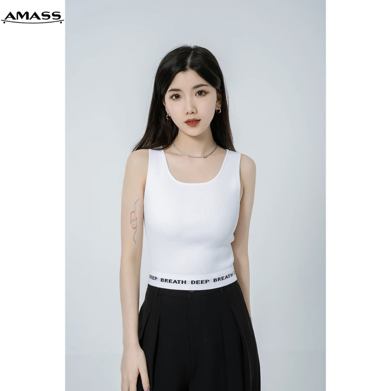 AMASS/阿玛施休闲内搭黑白新款条纹时尚修身字母背心出行5399591