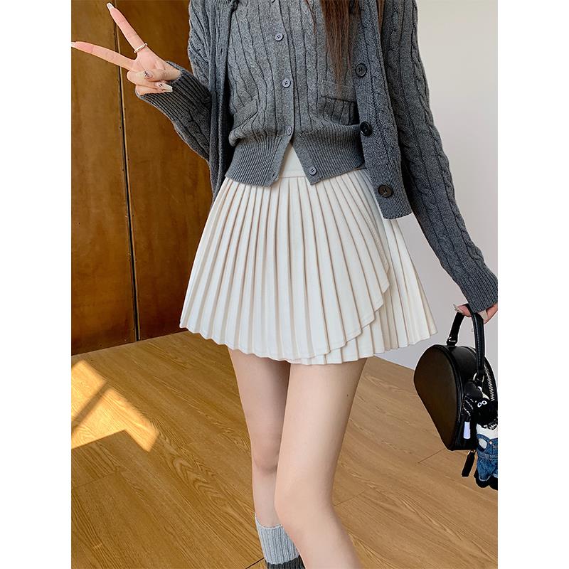 毛呢百褶裙女秋冬裙子甜辣妹不规则半身裙显瘦高腰防走光A字短裙