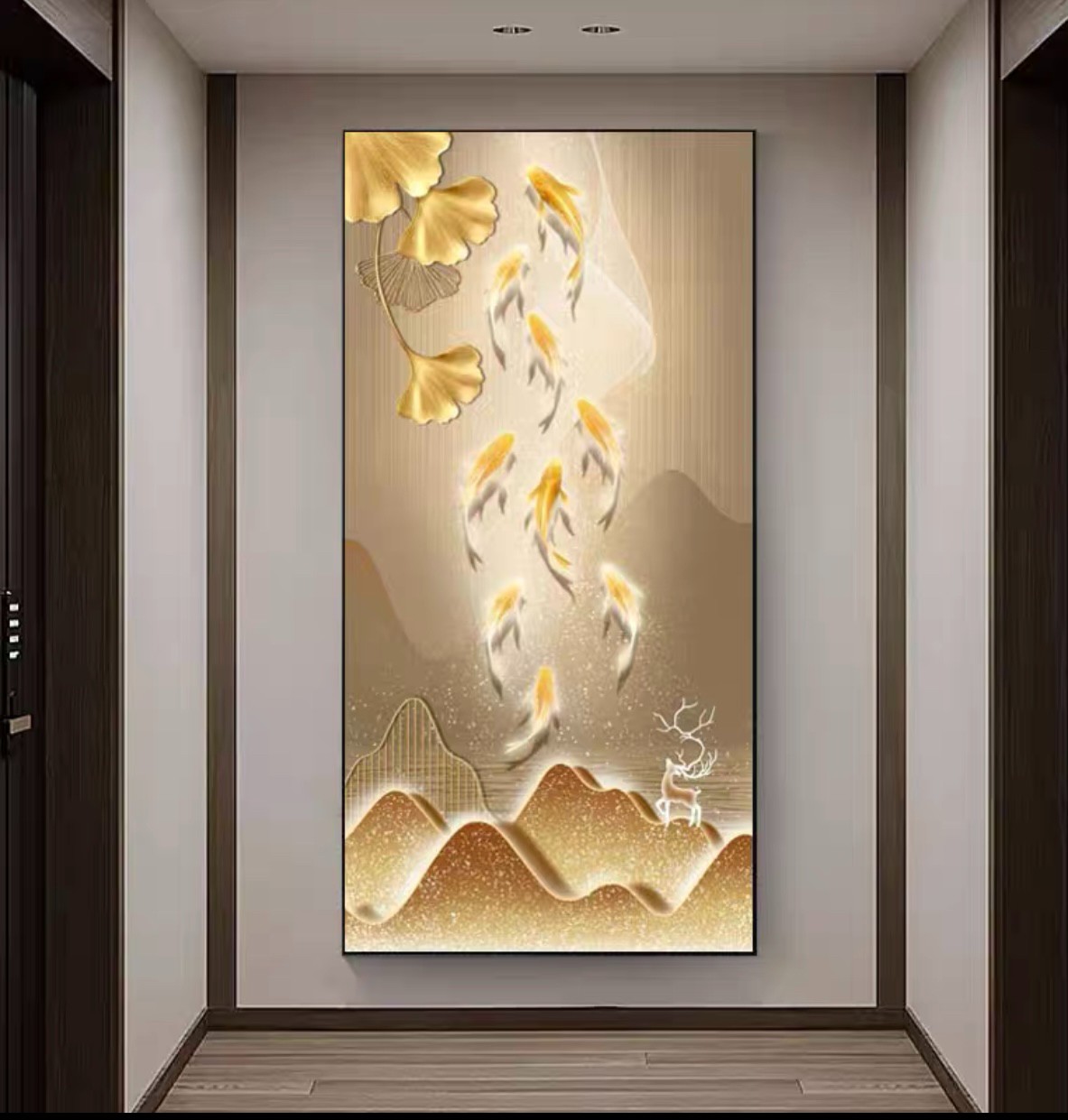 入户玄关装饰画高级感羽毛客厅走廊沙发背景过道挂画抽象竖版壁画