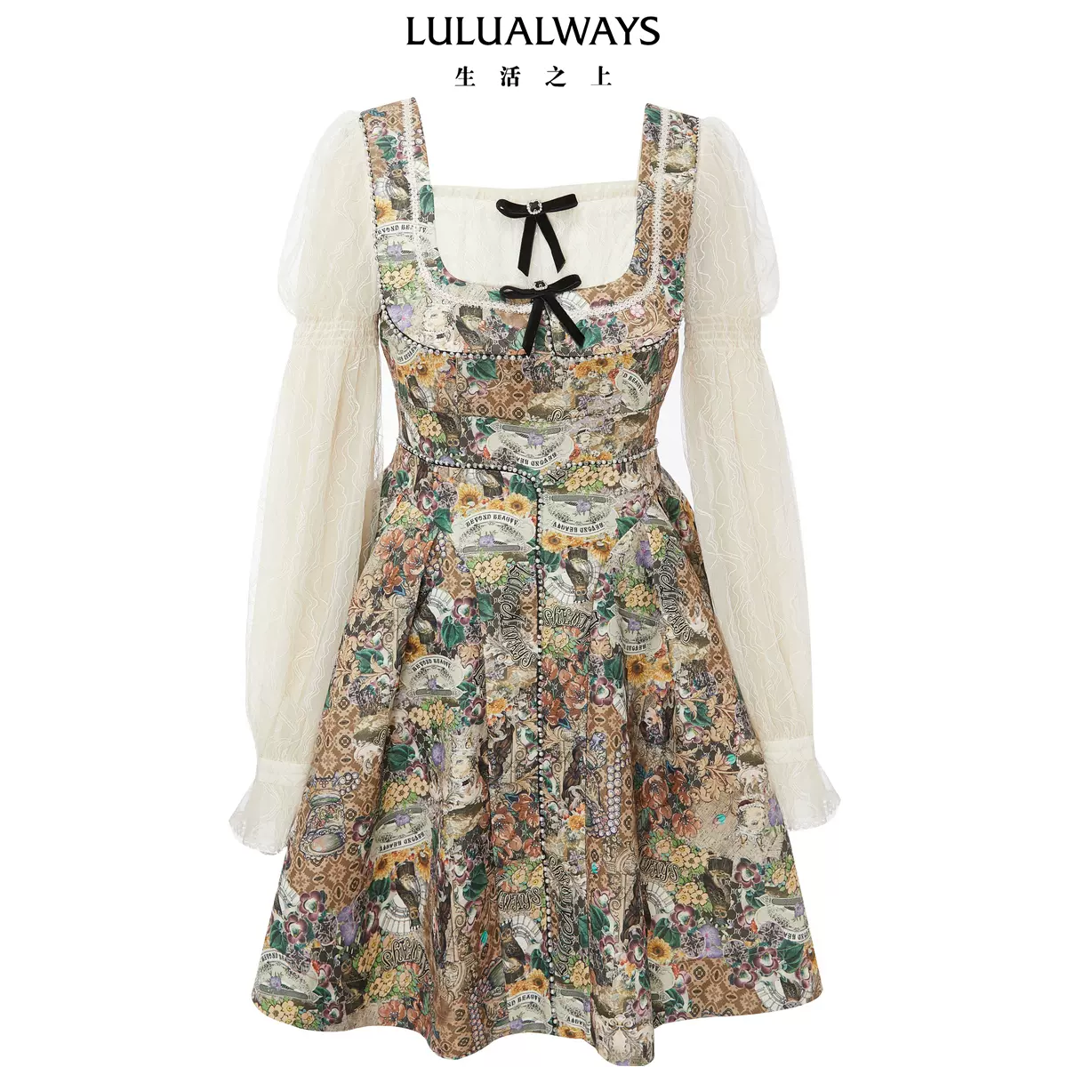 【高高甄选】LULUALWAYS24秋季新款方口领印花短款连衣裙