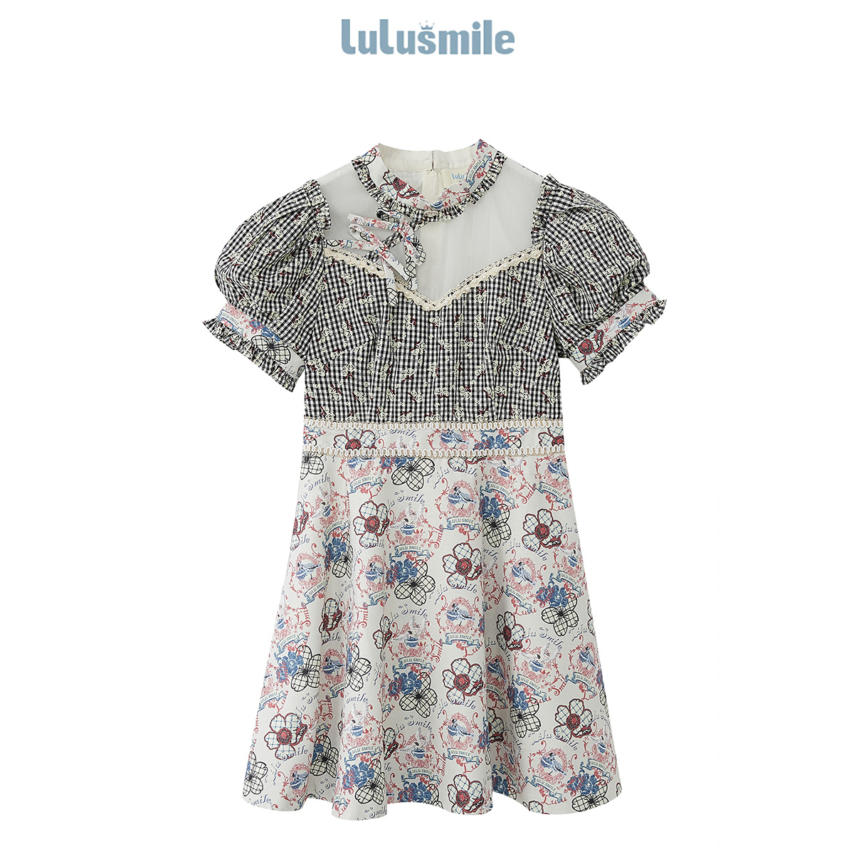 【高高甄选】lulusmile提花碎花拼接连衣裙女