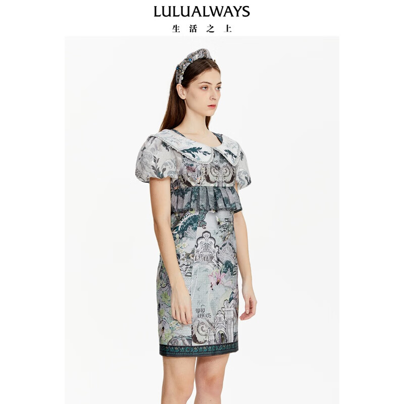 【高高甄选】LULUALWAYS夏季新款时尚花苞袖褶皱设计优雅短裙