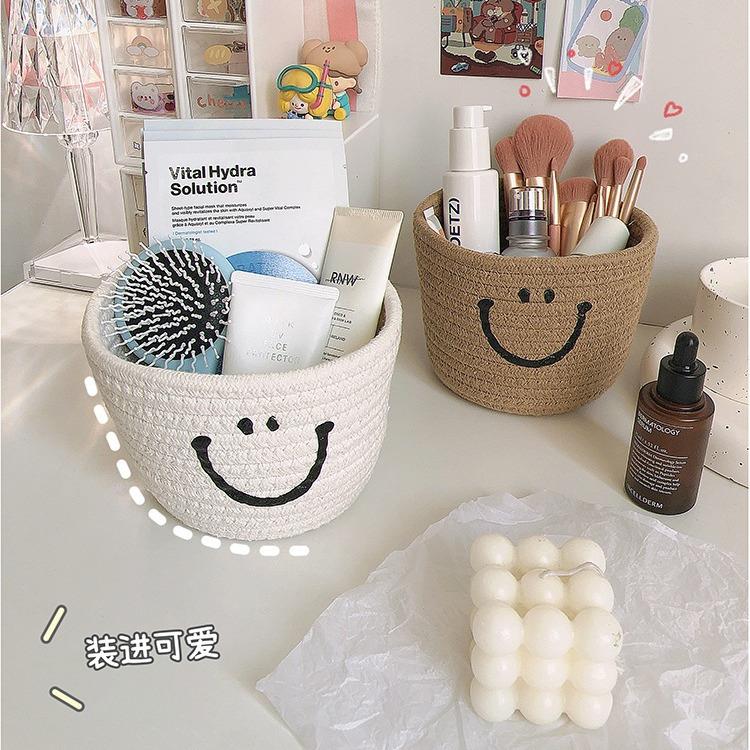 笑脸编织桌面收纳盒宿舍客厅零食化妆品钥匙杂物书整理收纳筐YY04