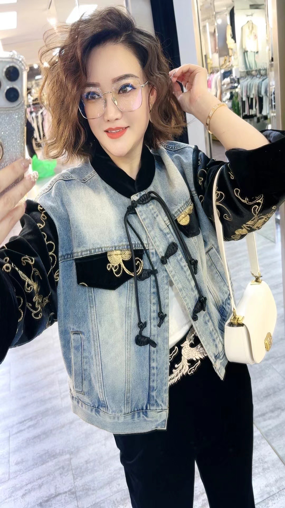 春季时尚新中式拼接复古百搭个性短款牛仔衣