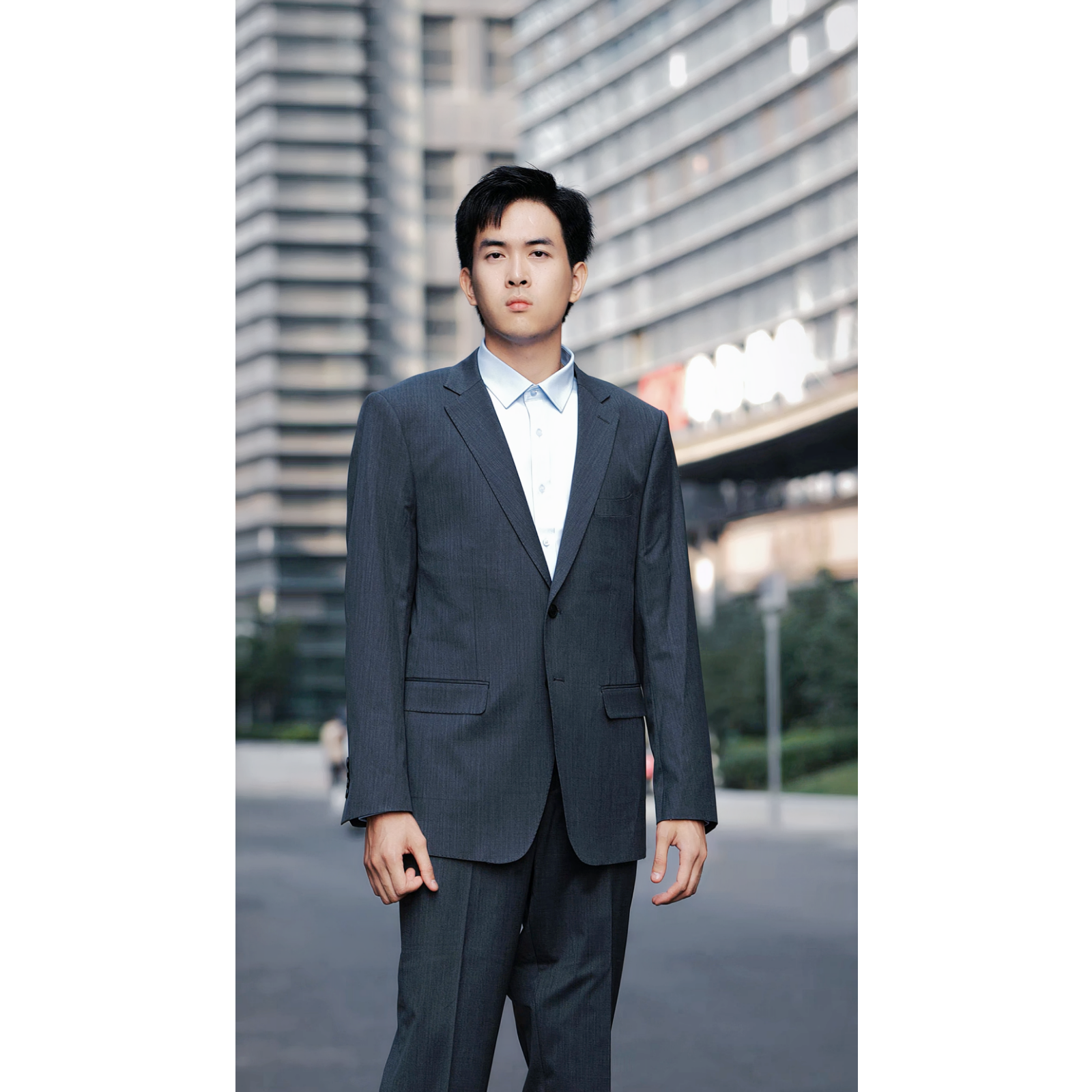 醉唐西服修身商务西装男士蓝色时尚休闲条纹灰色商务