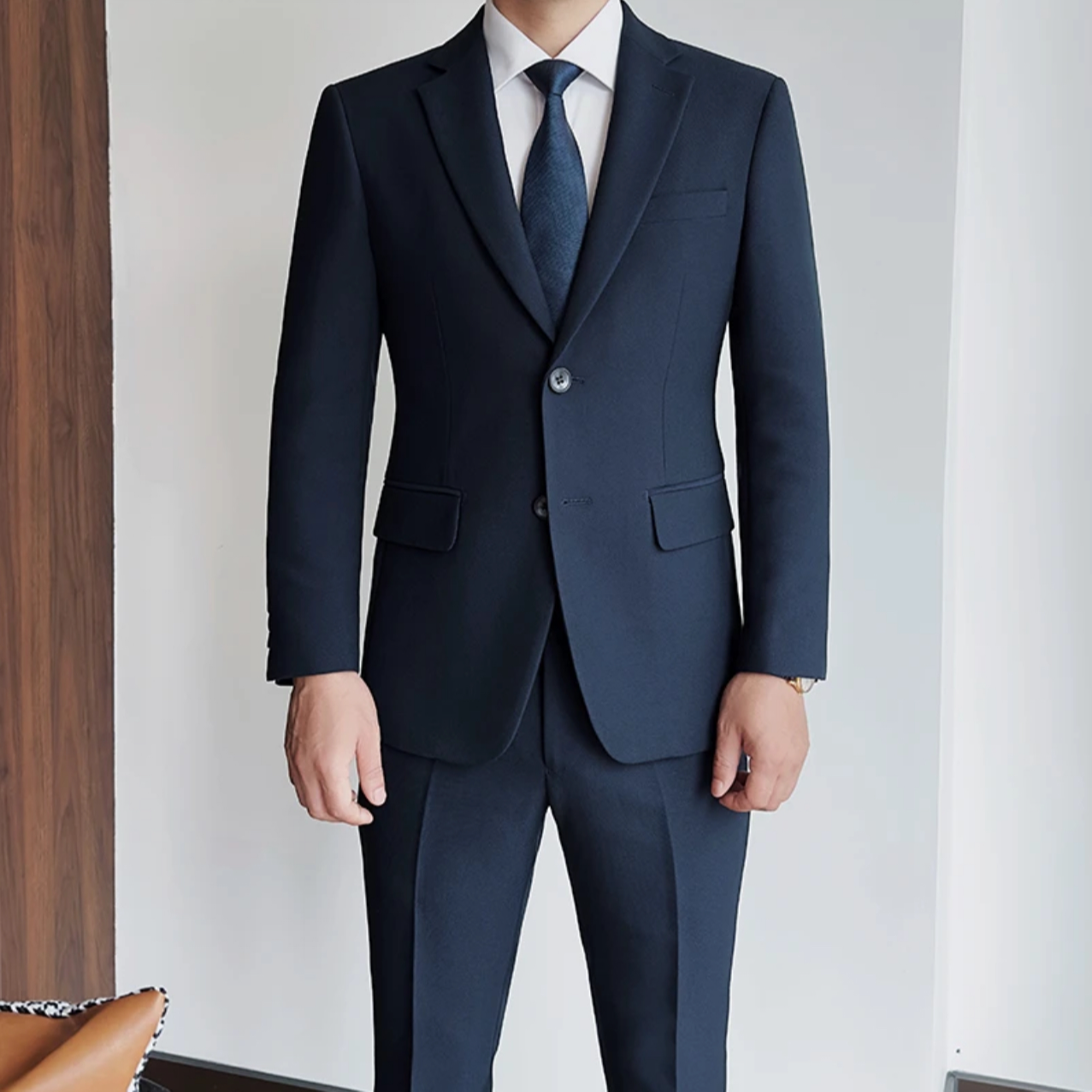 醉唐高定西服男新郎结婚藏蓝礼服修身主持人西装休闲商务正装两件