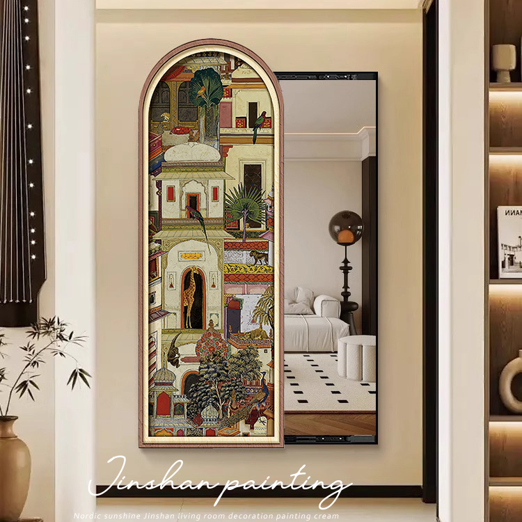 中古风入户玄关隐藏式全身镜隐形推拉穿衣镜装饰画暗藏镜子挂画  