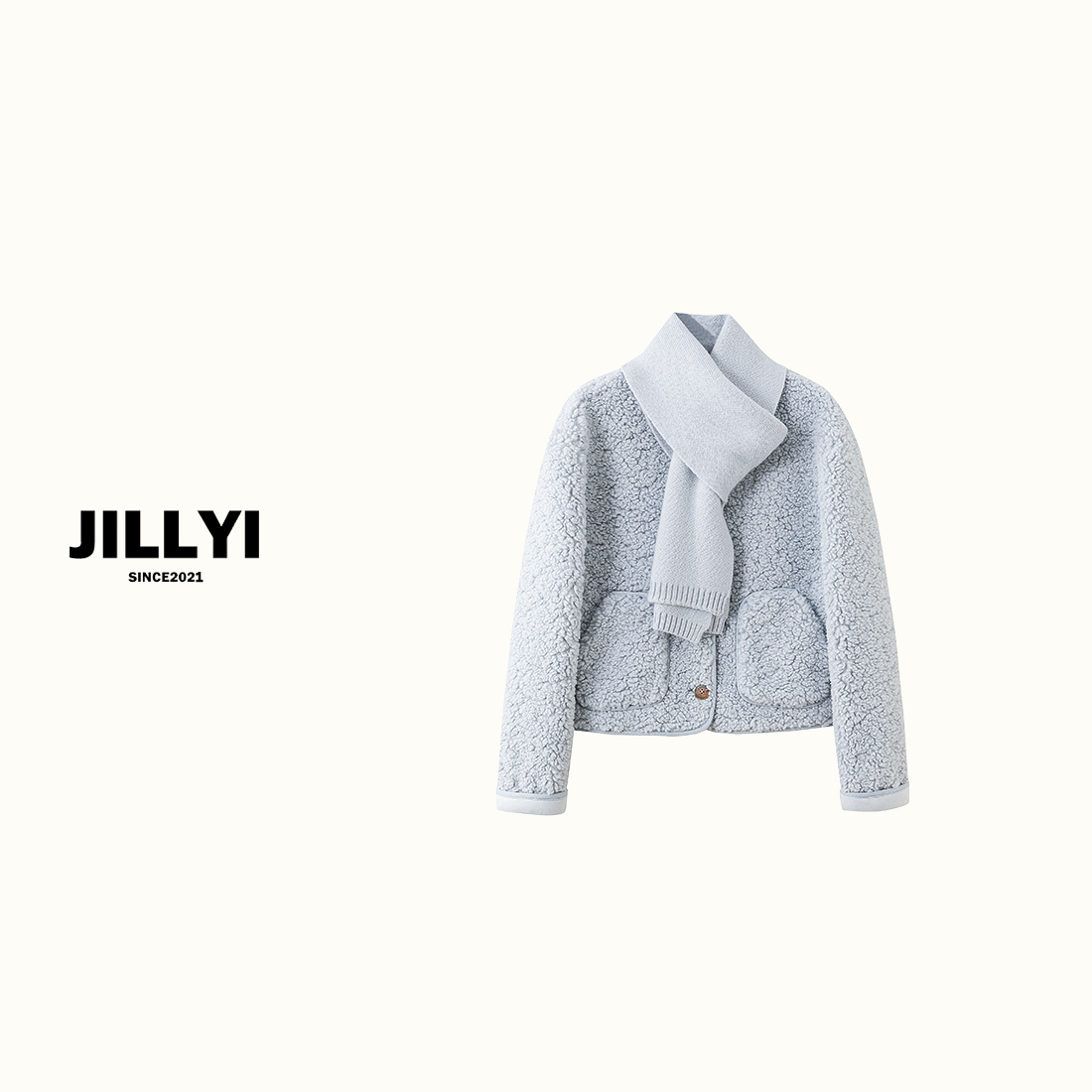 JILLYI珠海店【雾霾浅蓝】天空蓝色浅蓝围脖女款爆款2024新款套装