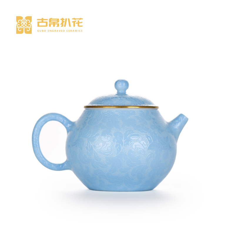 古帛扒花【天青】潘壶景德镇手工陶瓷茶壶茶具单壶清欢色功夫泡茶壶