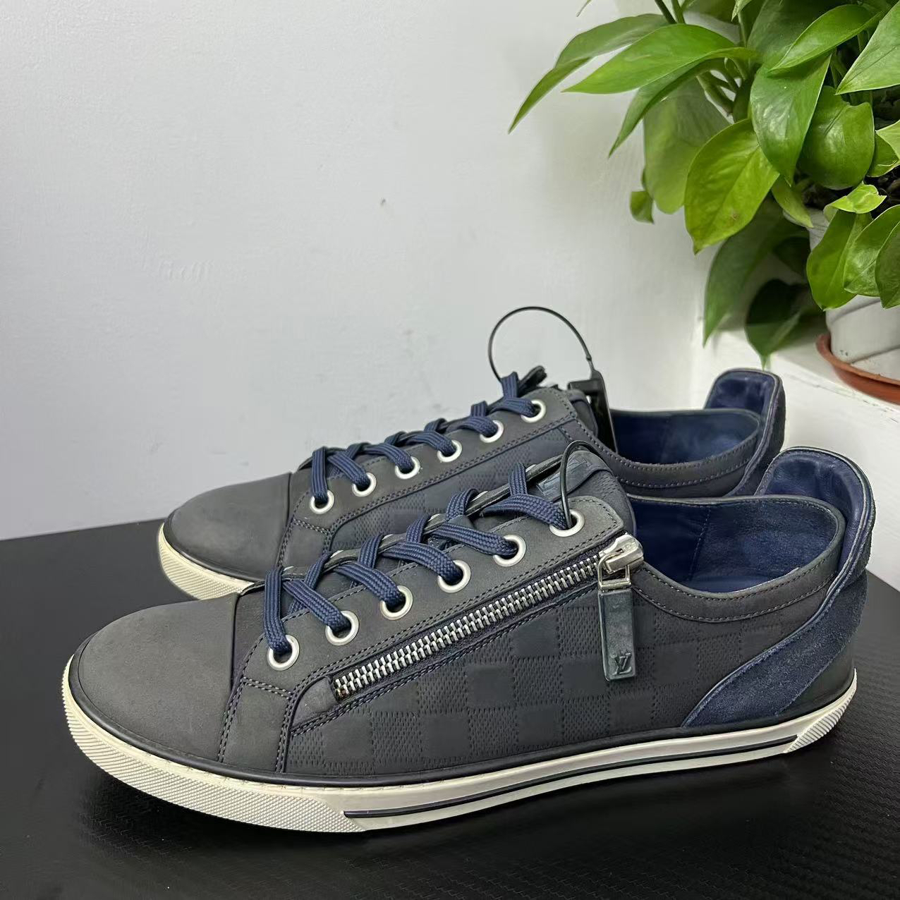 95新 LouisVuitton/路易威登 40.5欧码藏蓝棋盘格板鞋