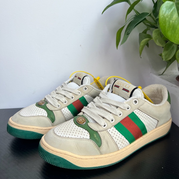 95新 GUCCI/古驰 41.5/38.5欧码经典灰绿脏脏鞋板鞋无配
