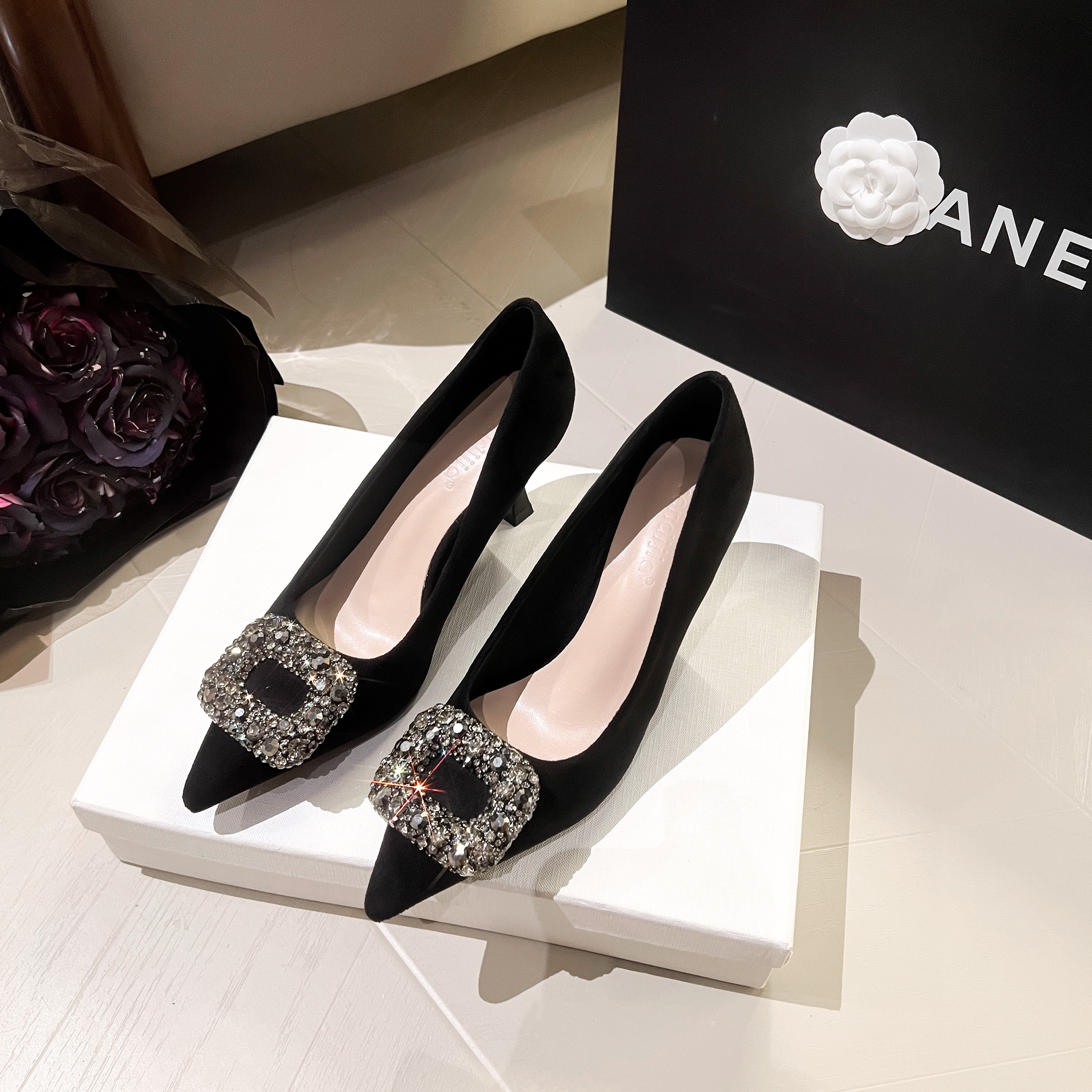 新款浅口高跟鞋5cm春秋气质时尚百搭黑色职业冬季尖头细跟女鞋