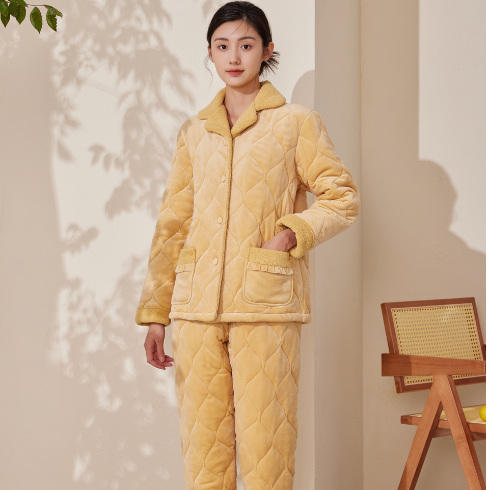 flossy弗劳思女士冬季加绒三层加厚保暖家居服套装AD231