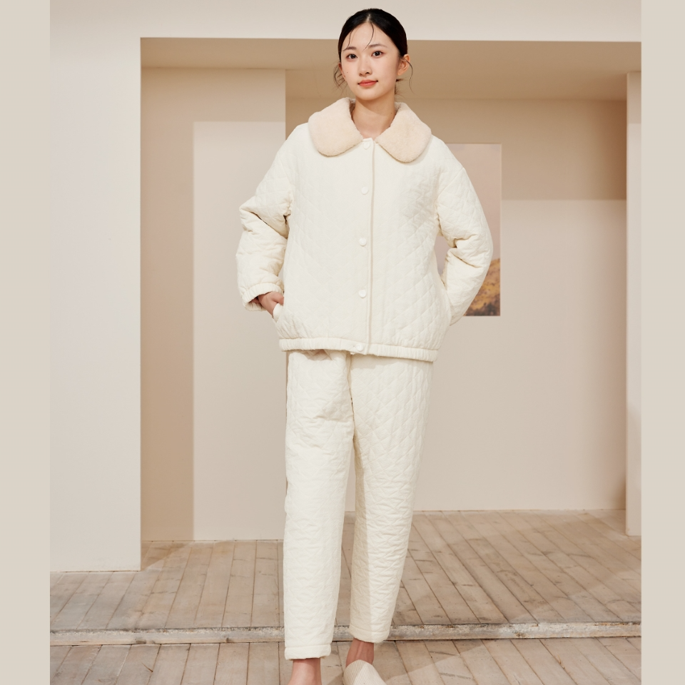 flossy弗劳思女士秋冬加绒三层加厚高领保暖家居服套装CD241