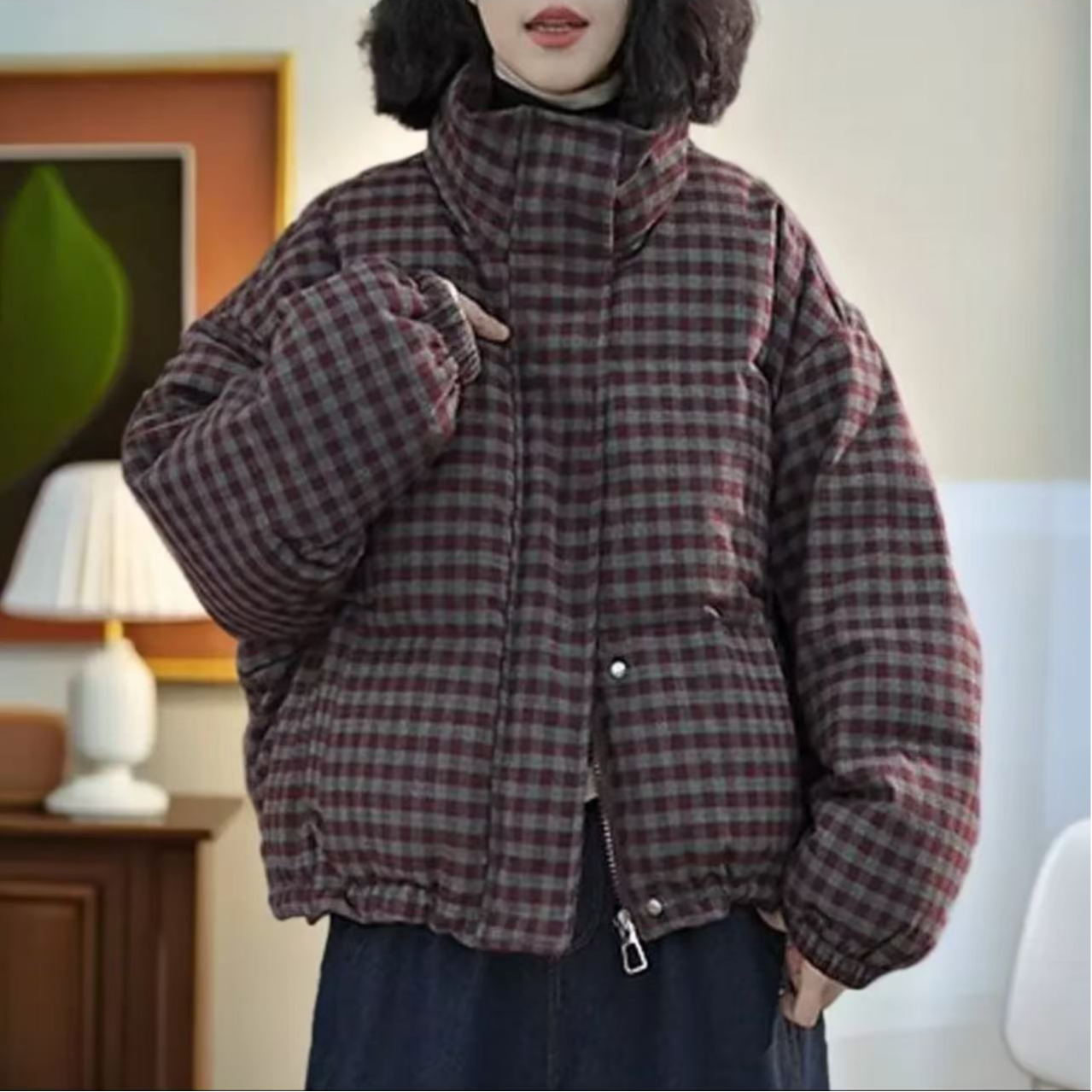 8071新款加厚秋冬时尚洋气休闲百搭宽松显瘦立领棉服