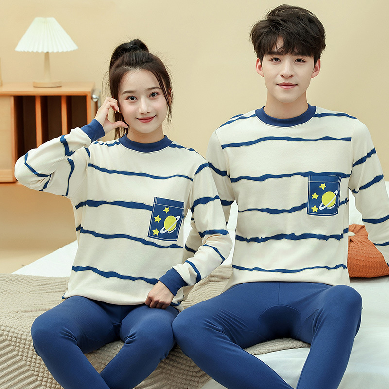 青少年秋衣秋裤男套装纯棉学生保暖内衣女全棉初中秋冬圆领长袖