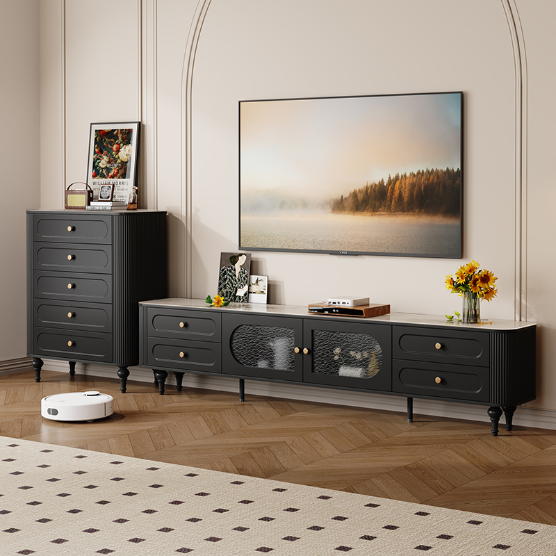 美式复古电视柜客厅家用2025新款电视机柜法式黑色茶几电视桌组合