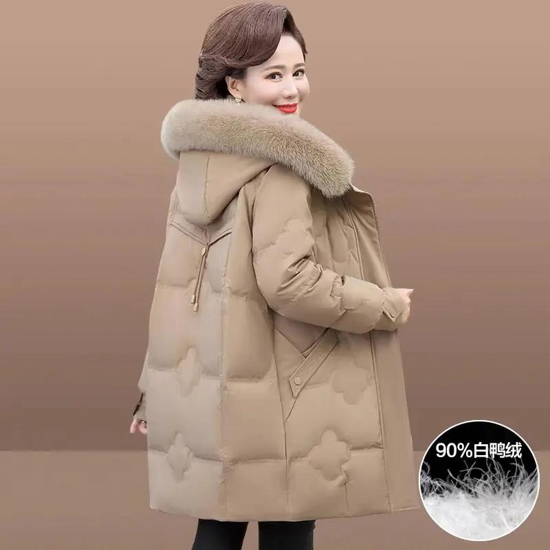 雪中飞中年妈妈冬装羽绒服中长款洋气2023新款中老年女秋冬保暖加