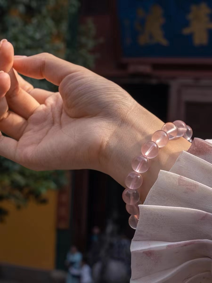 【R先生】六芒星光粉水晶8-12mm清透粉桃花手串手链（多样性发其一）