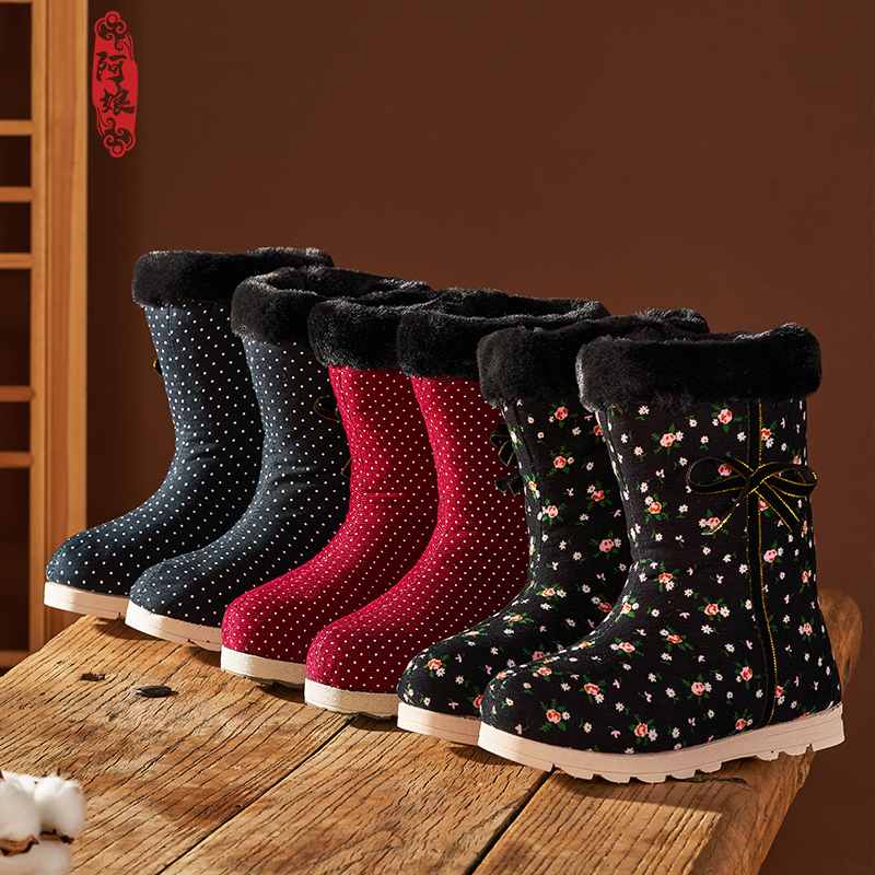 2023年新款手工加厚雪地靴女冬季防滑加绒休闲棉鞋侧拉链中老年