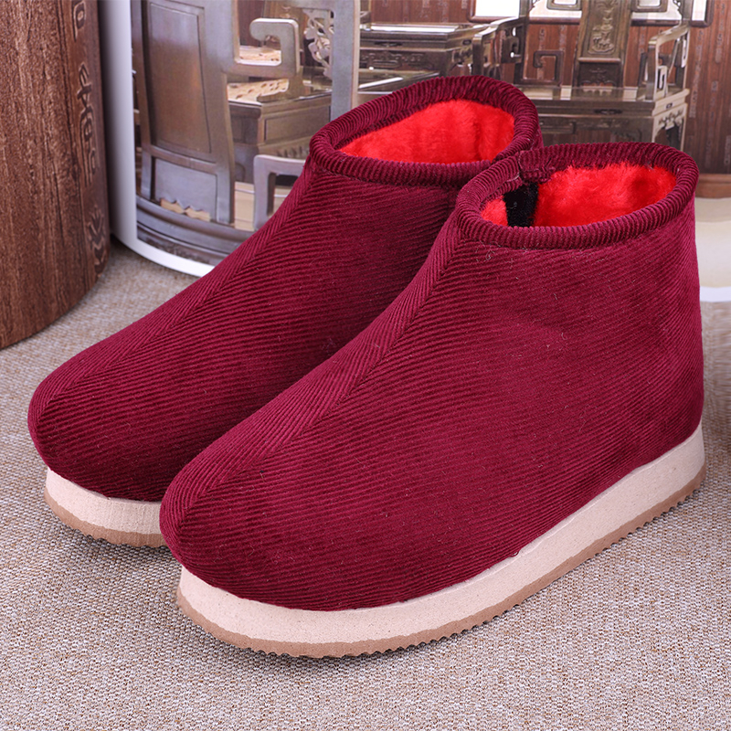 加绒防滑保暖手工棉鞋冬季居家月子鞋中老年款妈妈鞋厚底老年人