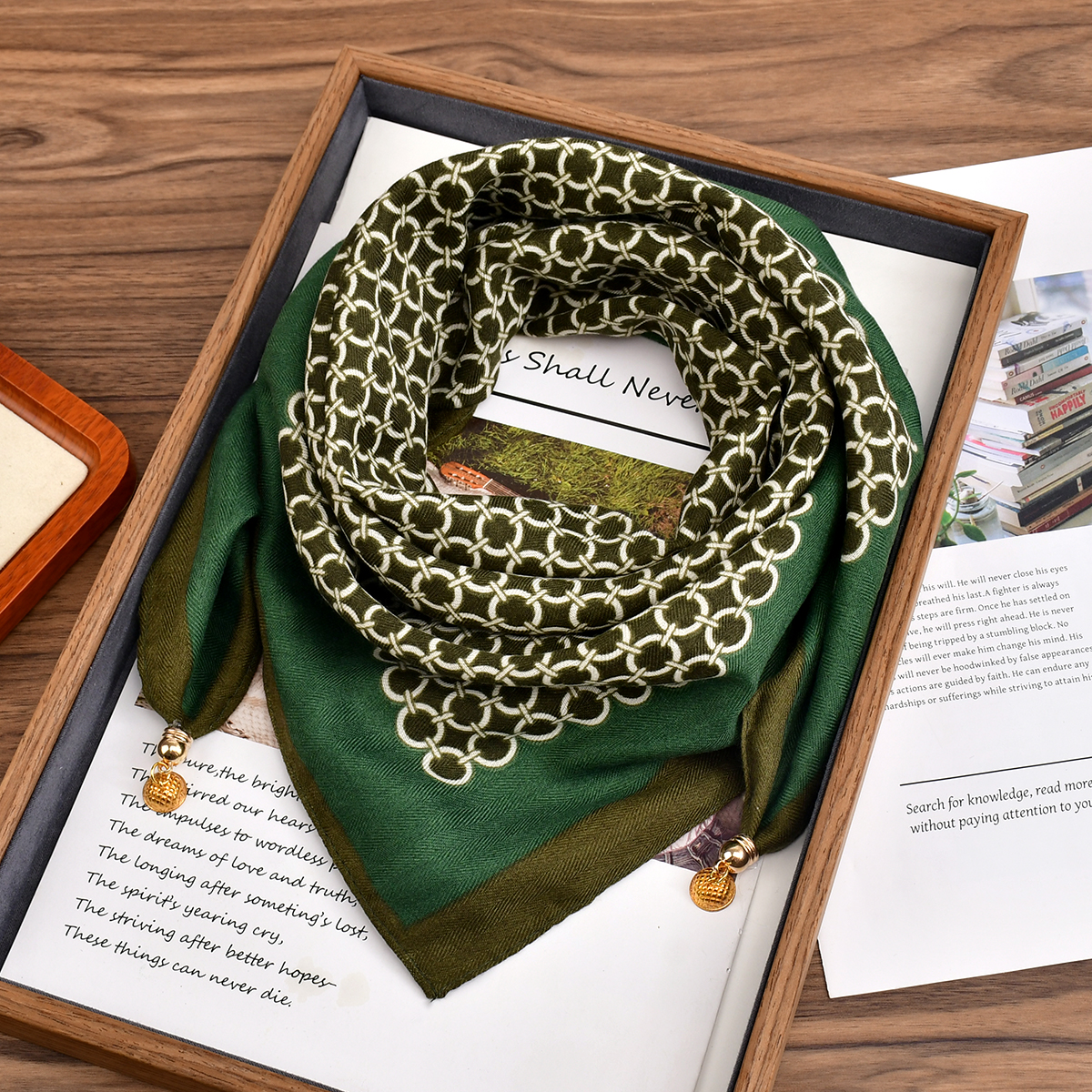 磁铁扣小金球棉麻围巾女春秋冬季保暖披肩三角巾护颈时尚百搭丝巾