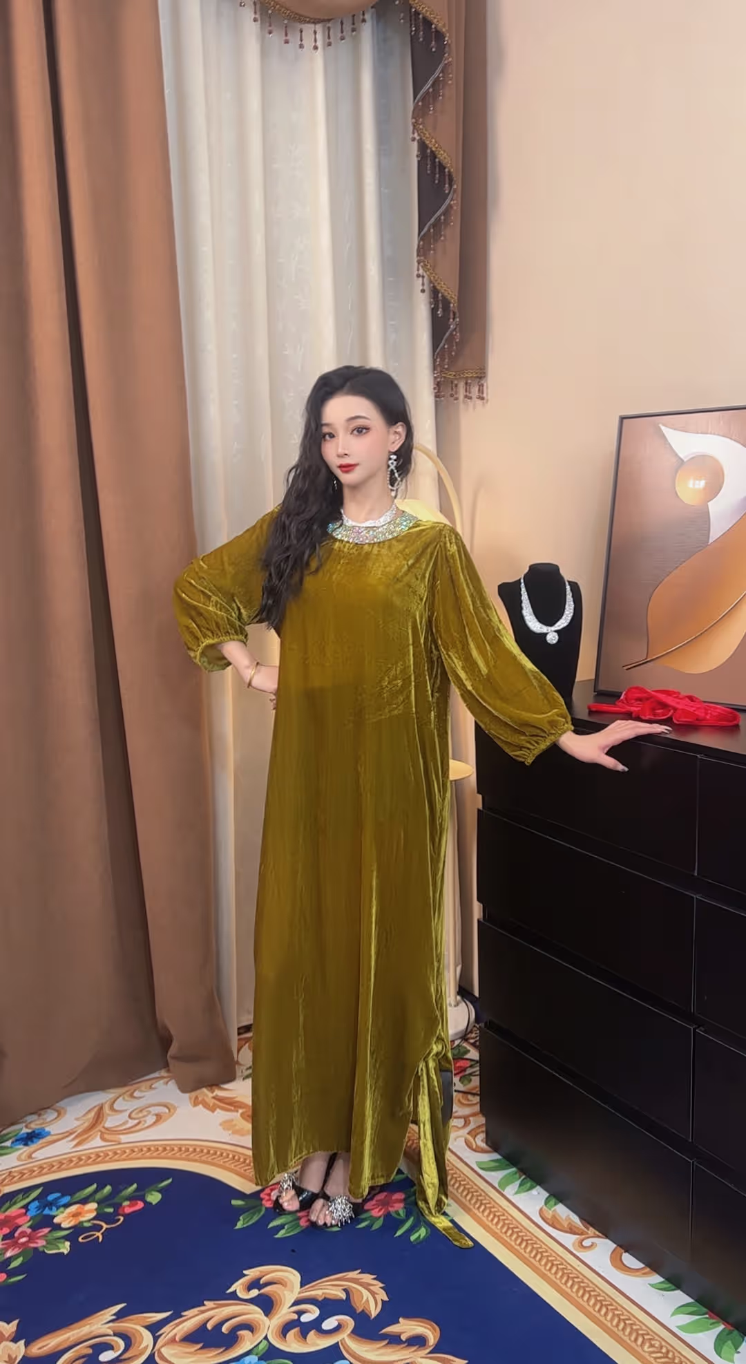 迪拜风重工刺绣时尚洋气优雅手缝长袍072